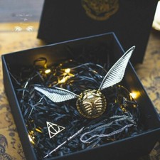 Harry Potter Ala de Platino Oro Snitch Anillo Caja Joyería Almacenamiento Collar Cadena