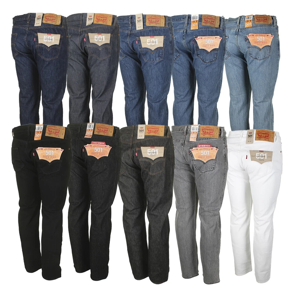 Jeans masculino Levis 501 original encolher para caber denim botão mosca cintura clássica