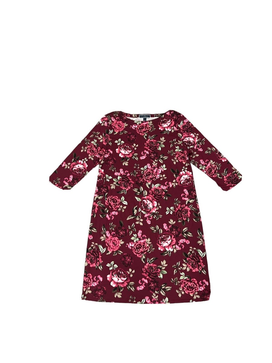 Karen Scott Sport Burgundy Floral 3/4 Sleeve Dress Size L