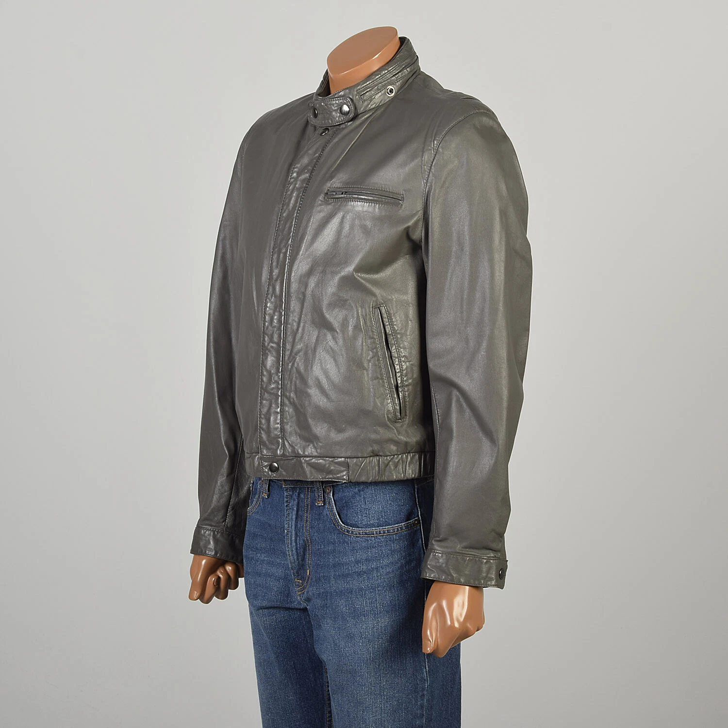  1980s leather bomber shearling lined snap front lightweight jacket