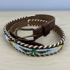 Vintage Belt Women s Size 28 Beaded Native Aztec Design Brown Steerhide Leather