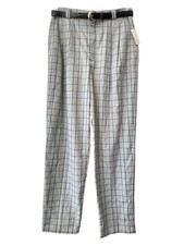 Vintage 90s Lord Isaacs Belted High Rise Pants Sz 14 Check Pleated Deadstock NEW