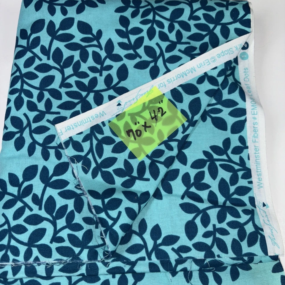 70" x 42" Westminster Free Spirit LEAF DOTS Material de tela Azul aguamarina Foto 2 de 4