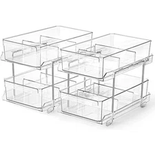 Set of 2 Deluxe 2-Tier Acrylic Cosmetic/Bath/Pantry/Fridge/Sink Drawer Organizer