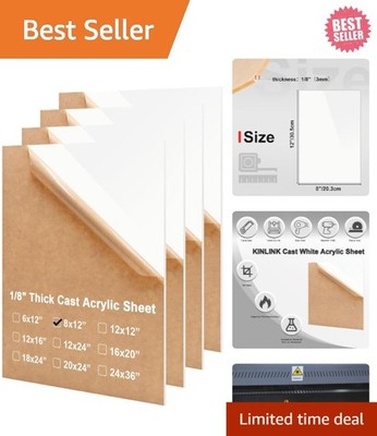 Acrylic Sheets 8x12 - 1/8 Inch Thick, White Cast Plexiglass for DIY Crafts