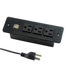 Conference Recessed Power Strip with USB 3 Outlets 1875W/12amp 2 Black