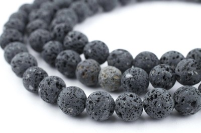 Grey Volcanic Lava Beads 8mm Round Gemstone 15 Inch Strand
