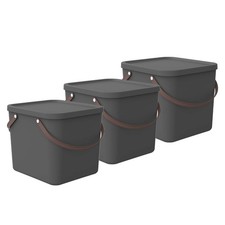 ROTHO 3er-Set Aufbewahrungsbox 40l ALBULA stapelbare Kiste mit Deckel Ordnung