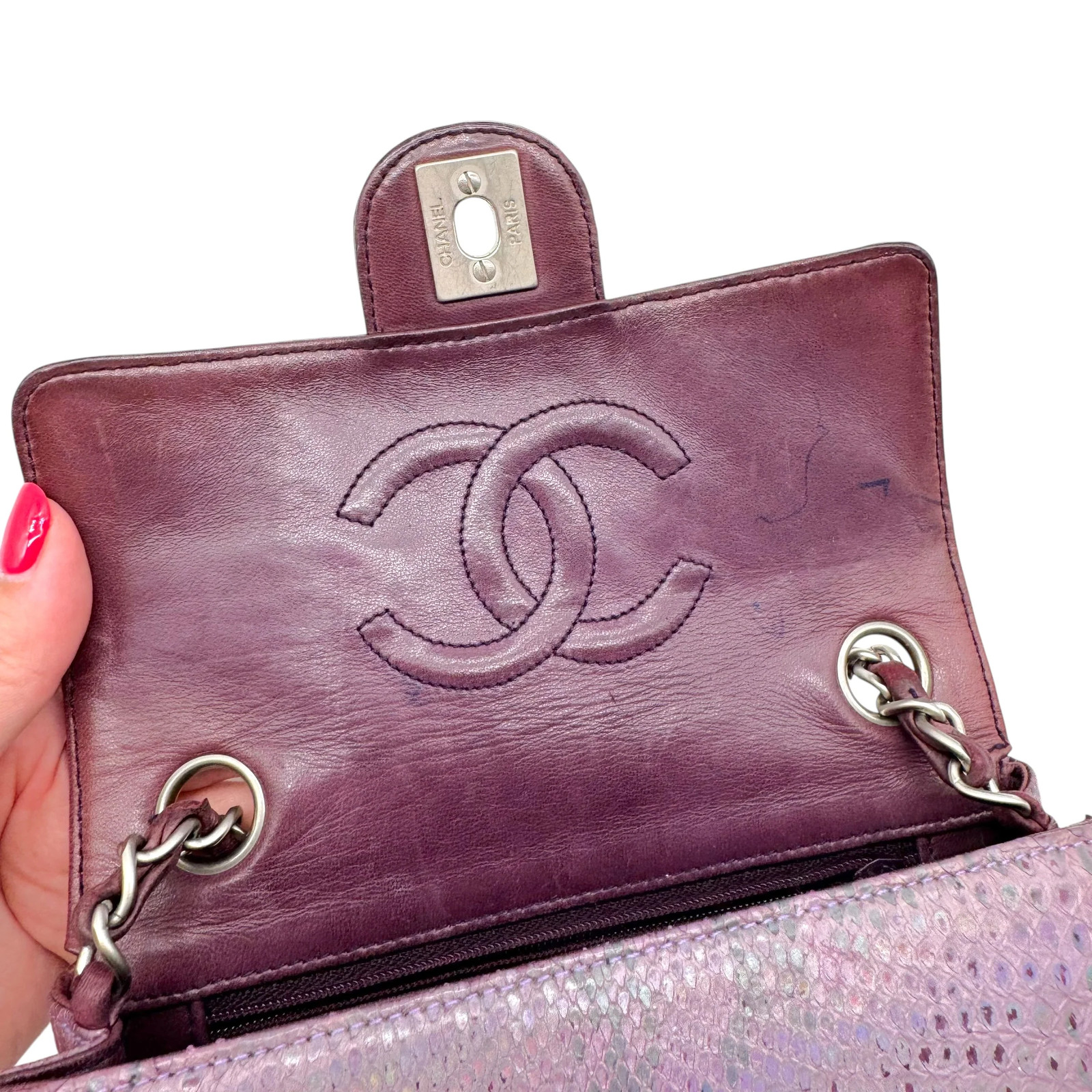 Chanel Purple Python Small Square Flap Bag - image 11