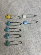 7 VTG Baby Diaper Pins Safety Pins Ducks  Plain Yellow Blue Green White