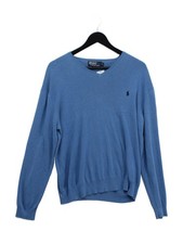 Ralph Lauren Men's Jumper L Blue 100 Cotton V-Neck Pullover