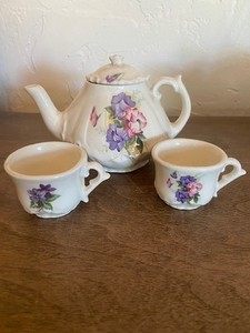 Vintage Ceramic Floral Childs Sized Teaset - Teapot and Two Cups