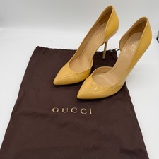 Gucci Women Neutral Yellow Patent Leather D Orsay Pointed Toe Stiletto Pumps 38