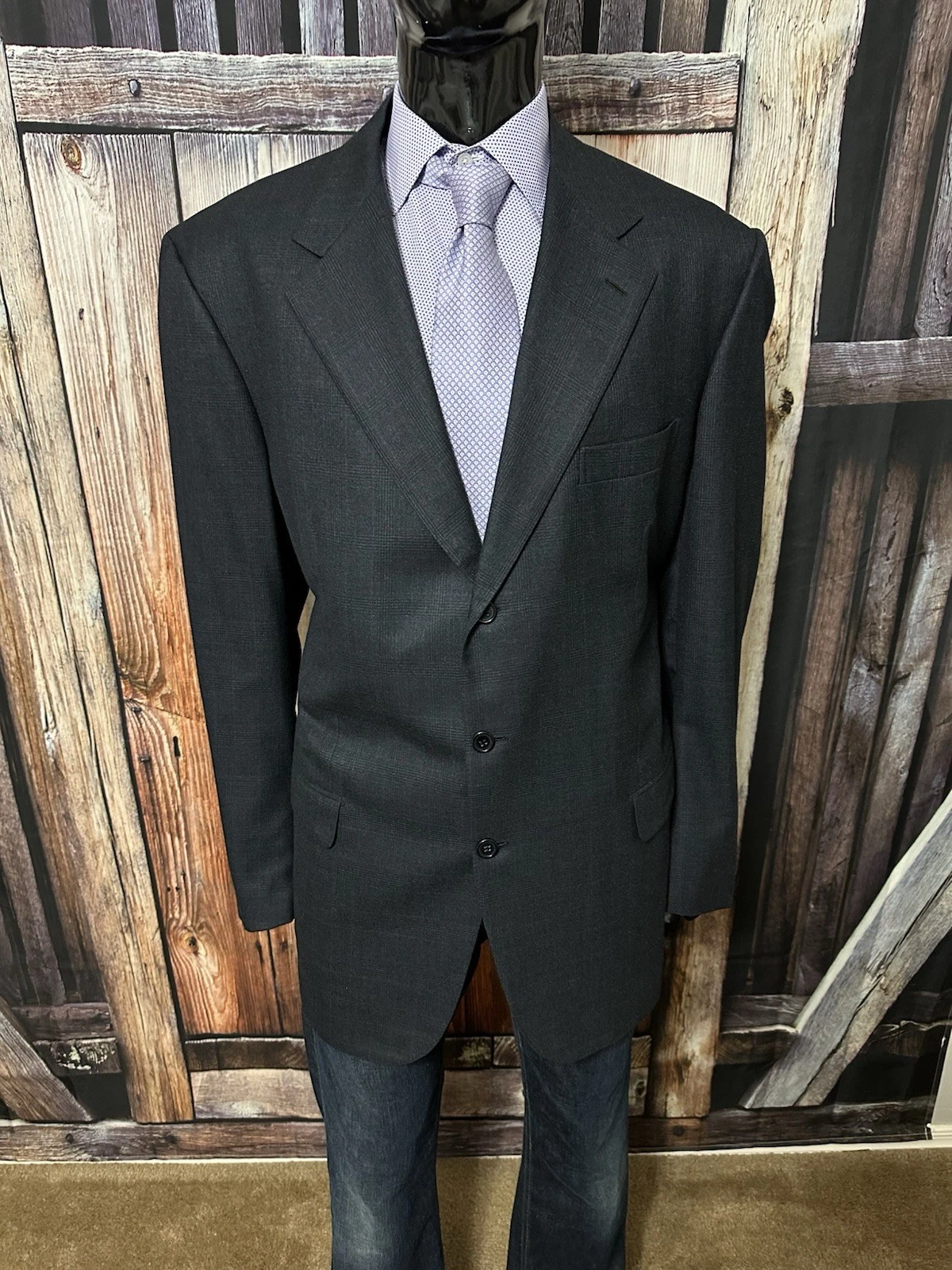 Brioni Dark Gray Plaid Wool Blazer Size 48L