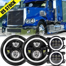 for Freightliner Coronado 7'' inch Round LED Headlights Hi/Lo + 4'' Fog Lights