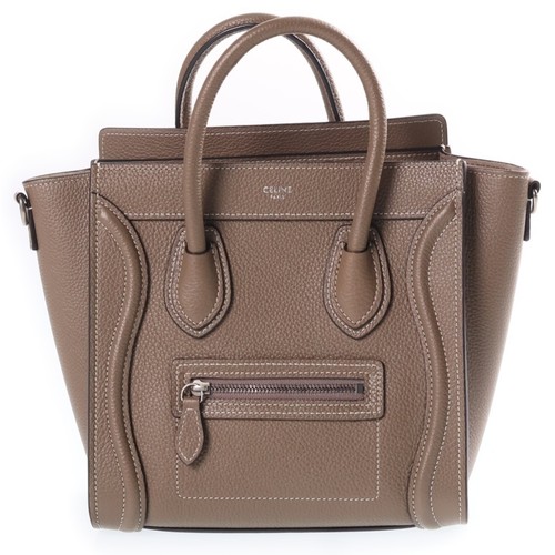 CELINE Luggage Nano Shopper Leather Handbag Shoulder Bag Beige Used a0de11876e91