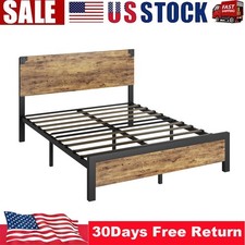 Full Size Bed Frame With Headboard Industrial Platform Bed Frame Easy Assembly