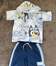 Bluey Boys Two Piece Hoodie Top With Ears Bottoms Shorts Spring Summer Size 5