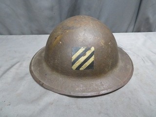 WWI US ISSUE BRITISH MARK I HELMET W/ORIGINAL PAINTED 3RD DIVISION INSIGNIA NICE
