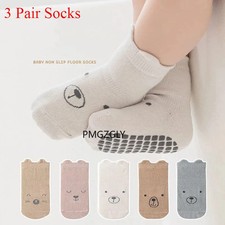 3 Pairs/lot Baby Non Slip Floor Sock Bear Print Infant 1 Girl Cotton Socks Solid