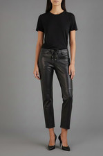 EDGY Black Leather Crop Pants Trousers Lace-Up Fly Detail High Waist Punk Biker