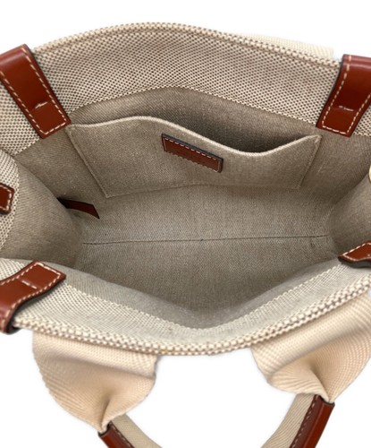 Chloe Woody Beige Canvas Leather 2 Way Tote Bag Logo Italy Auth - Picture 12 of 24