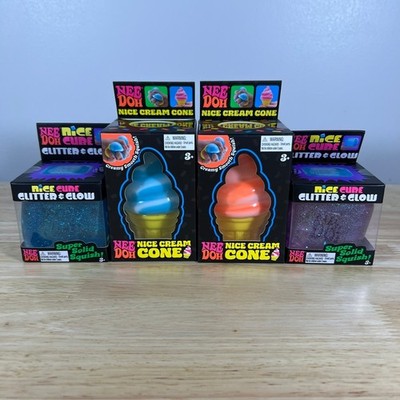 Nee Doh Schylling Bundle 4pc Nice Cream Cone & Glitter Glow Nice Cube Toys