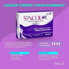 SYNCOL MAX 12 TABLETAS ALIVIA COLICOS MENSTRUALES MEXICO