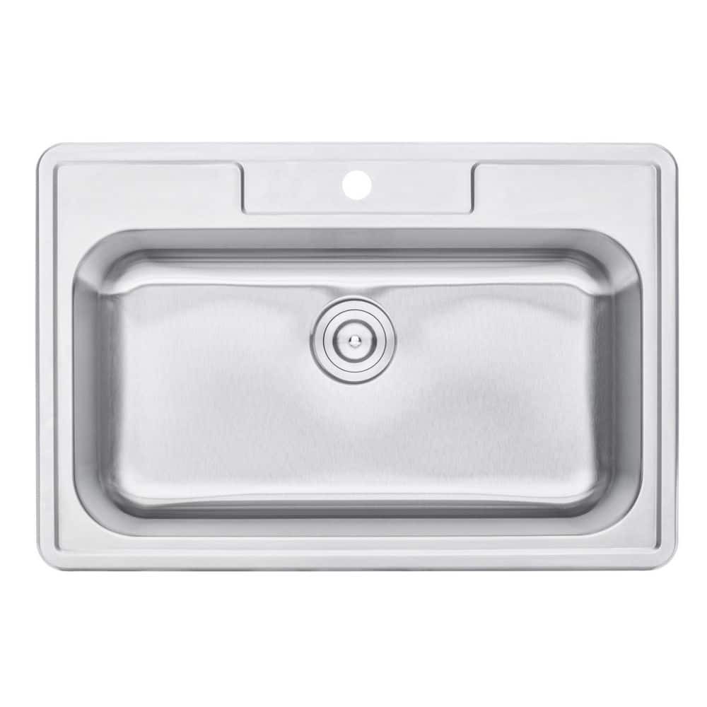 eModernDecor 33x22x9" Top Mount 18-Gauge Stainless Single Bowl Kitchen Sink