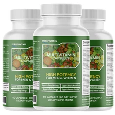 High Potency Daily Multi-Vitamin Capsules, Men & Women Supplement - 3 Bottles