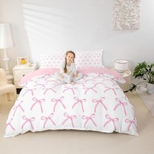 Cartoon Bowknot Kids Duvet Cover Set Full Full no comforter Baby Pink White