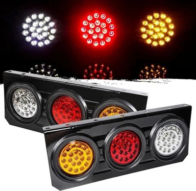 2 PCS LED Truck Trailer Tail Lights with Iron Bracket Base,12V-24V Black 