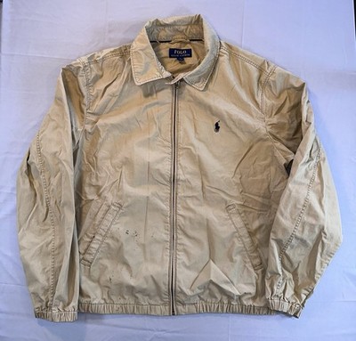 Polo Ralph Lauren Bomber Spring Jacket Large Tan Khaki Light READ