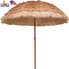 7.5Ft Hula Thatched Tiki Patio Umbrella Hawaiian 10 Ribs UPF50 Tilt Carry Bag