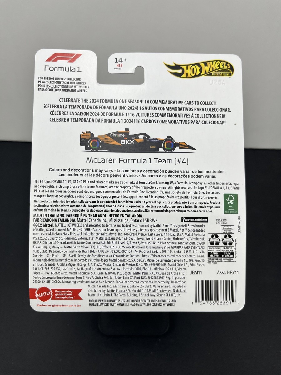 Hot Wheels 2025 Premium Formula 1 McLaren Formula 1Team #4 Lando