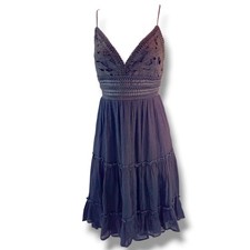 NWT Love Tree Womens Sweetheart Midi Dress Sz L Black Tiered Embroidery Back Tie