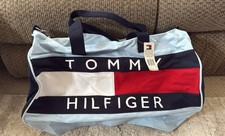 NWT Tommy Hilfiger Vintage Light Blue Red White Logo Canvas Gym Duffle Bag Rare