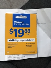 Walmart Family Mobile 4 GB High Speed Data Prepaid Card Unused New