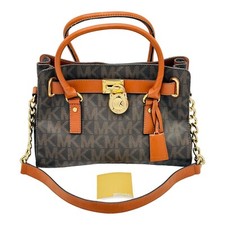 Michael Kors Hamilton East West Satchel Tote Bag Purse Brown Gold Hardware