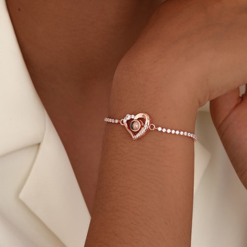 Personalised Photo Projection Bracelet Custom Picture Inside Crystal Heart Charm - Picture 5 of 16