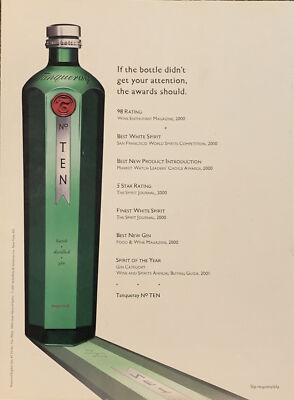 2001 Tanqueray Ten # 10 Batch Gin VTG 2000s PRINT AD Awards List Sip Responsibly