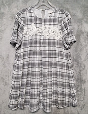 Ann Taylor Loft Dress Womens Small Black White Plaid Crochet Lined Breezy Flowy