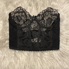 Vintage Victorias Secret 34C Bustier Black Underwire Sheer Cup Gold Label