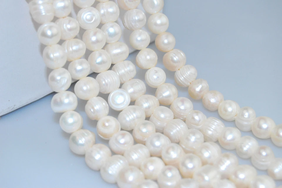 Cuentas con forma de patata de perla de agua dulce de 2,0 mm con agujero de 8 mm 10 mm 12 mm 13 mm 10,5" hilo Foto 4 de 4