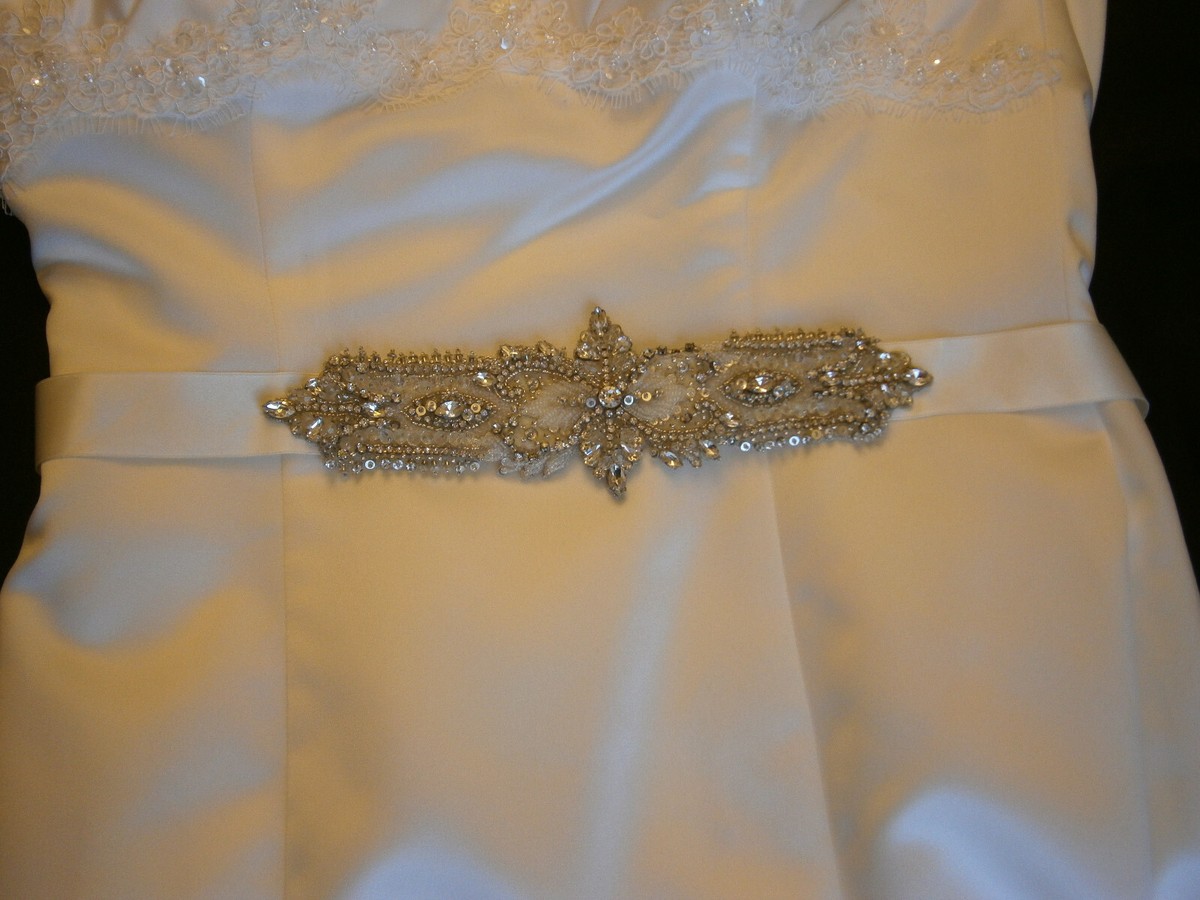 Untamed Petals Wedding Dress Gown Sash Silver Swarovski  display picture 1