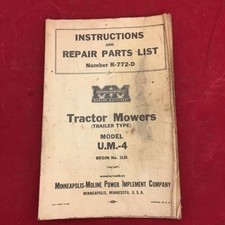 Minneapolis-Moline Instructions & Repair Parts R-772-D Tractor Mowers U.M-4