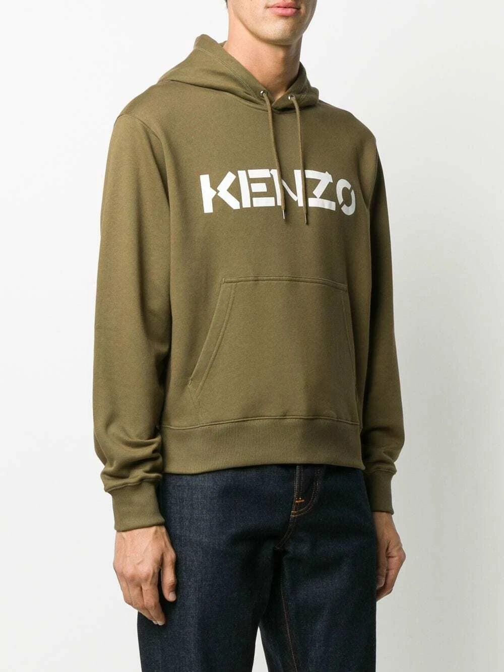 FELPA CON CAPPUCCIO KENZO STAMPA LOGO KAKI "NUOVA CON ETICHETTA"