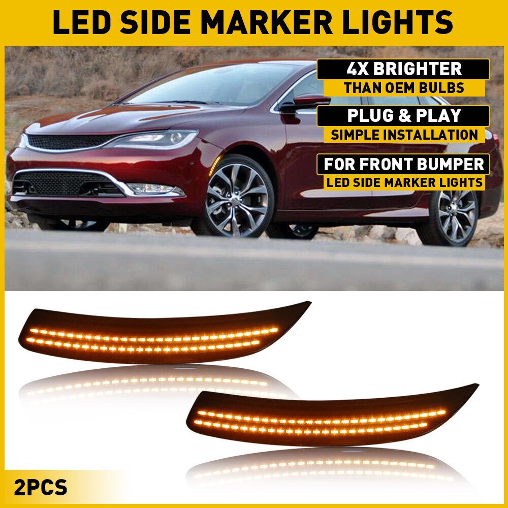 2015-2017 Chrysler 200 Front Amber LED Smoked Side Marker Lamp Pair