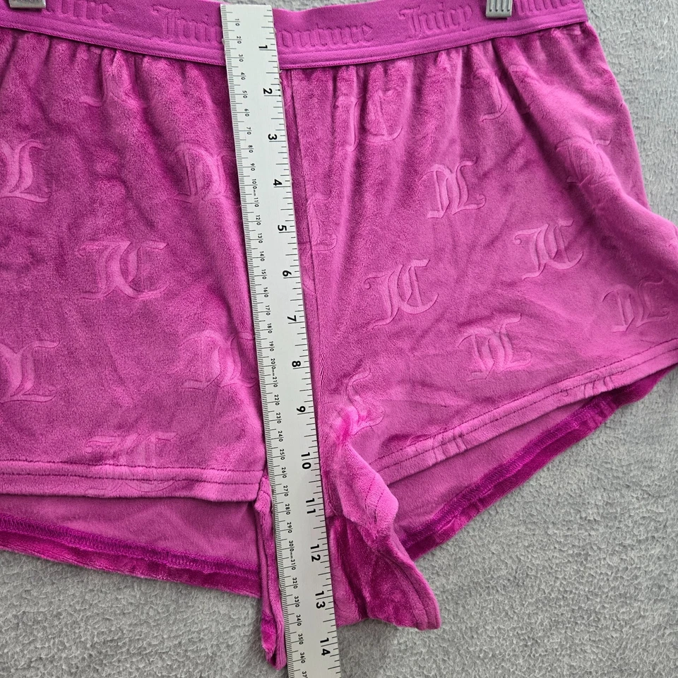 Juicy Couture Women Sleepwear Large Purple Short Velour Logo Allover 2 in Inseam - Image 4 of 4