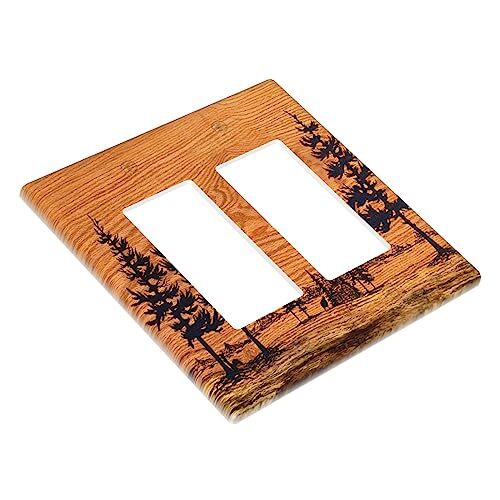 Rustic Farmhouse Brown Pine Tree Wood Grain 2 Gang Double Rocker/Decora ...